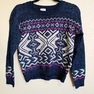 Hippie Rose Blue sweater women  fair isle long sleeve sweater size XS
